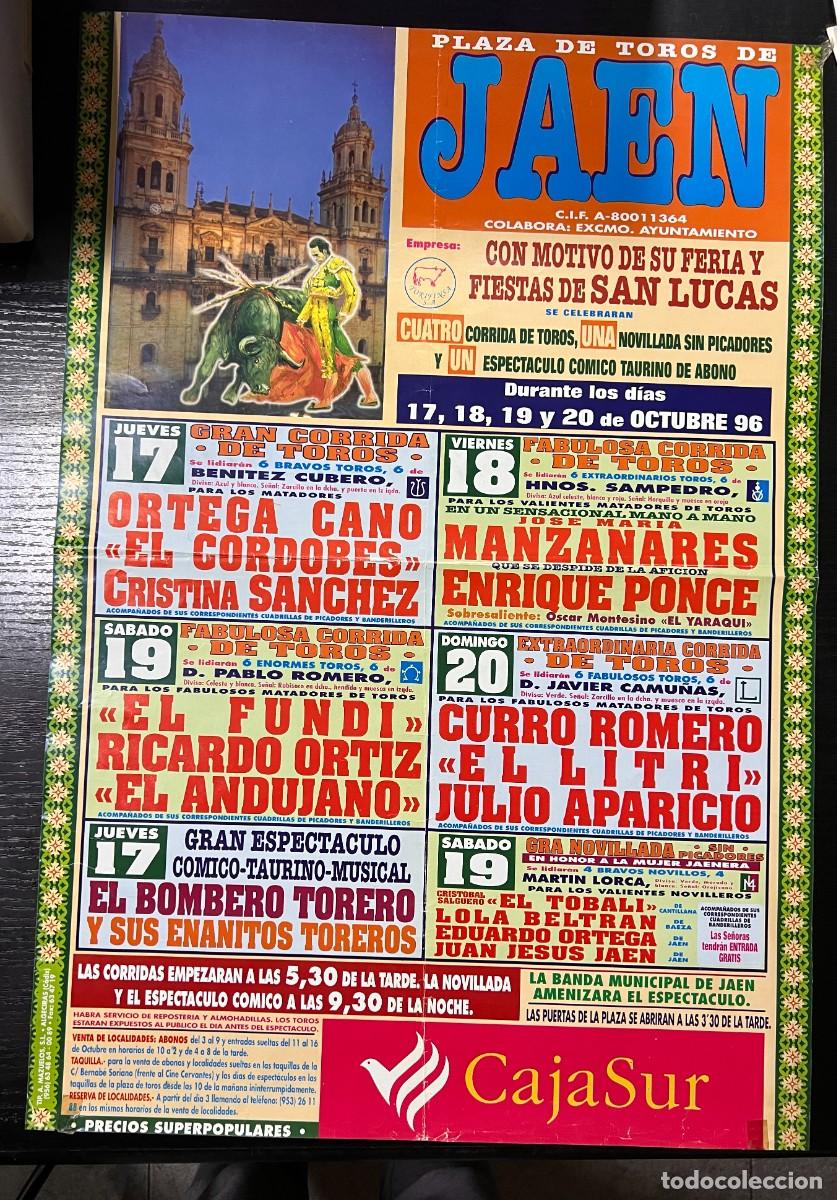 Tauromaquia: CARTEL. PLAZA TOROS JA&Eacute;N. 1996. GANADERIA BENITEZ CUBERO. EL FUNDI, ORTEGA CANO, EL LITRI