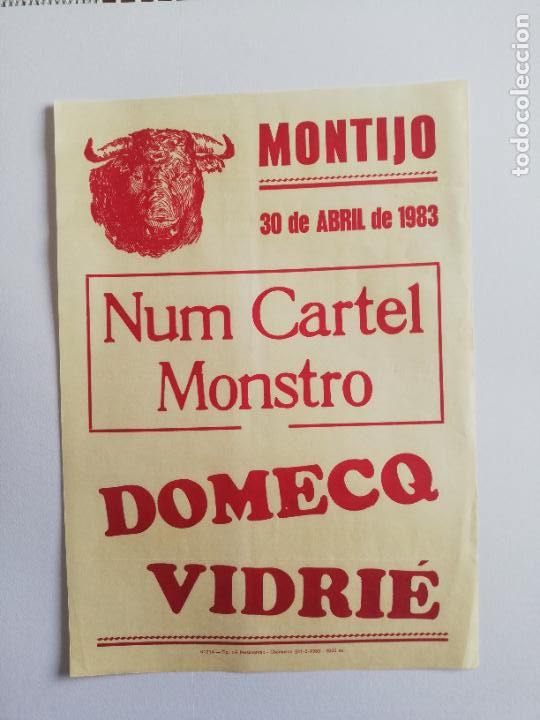 Tauromaquia: CARTEL TOROS. MONTIJO, BADAJOZ. 1983. DOMECQ. VIDRIE.