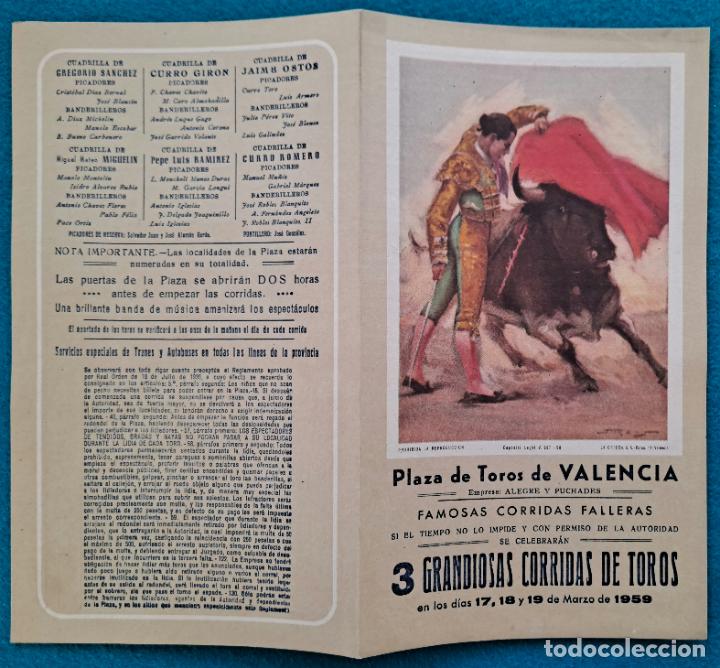 Tauromaquia: RW PROGRAMA TOROS PLAZA DE VALENCIA 1959 SANCHEZ GIRON MIGUELIN OSTOS RAMIREZ PT39