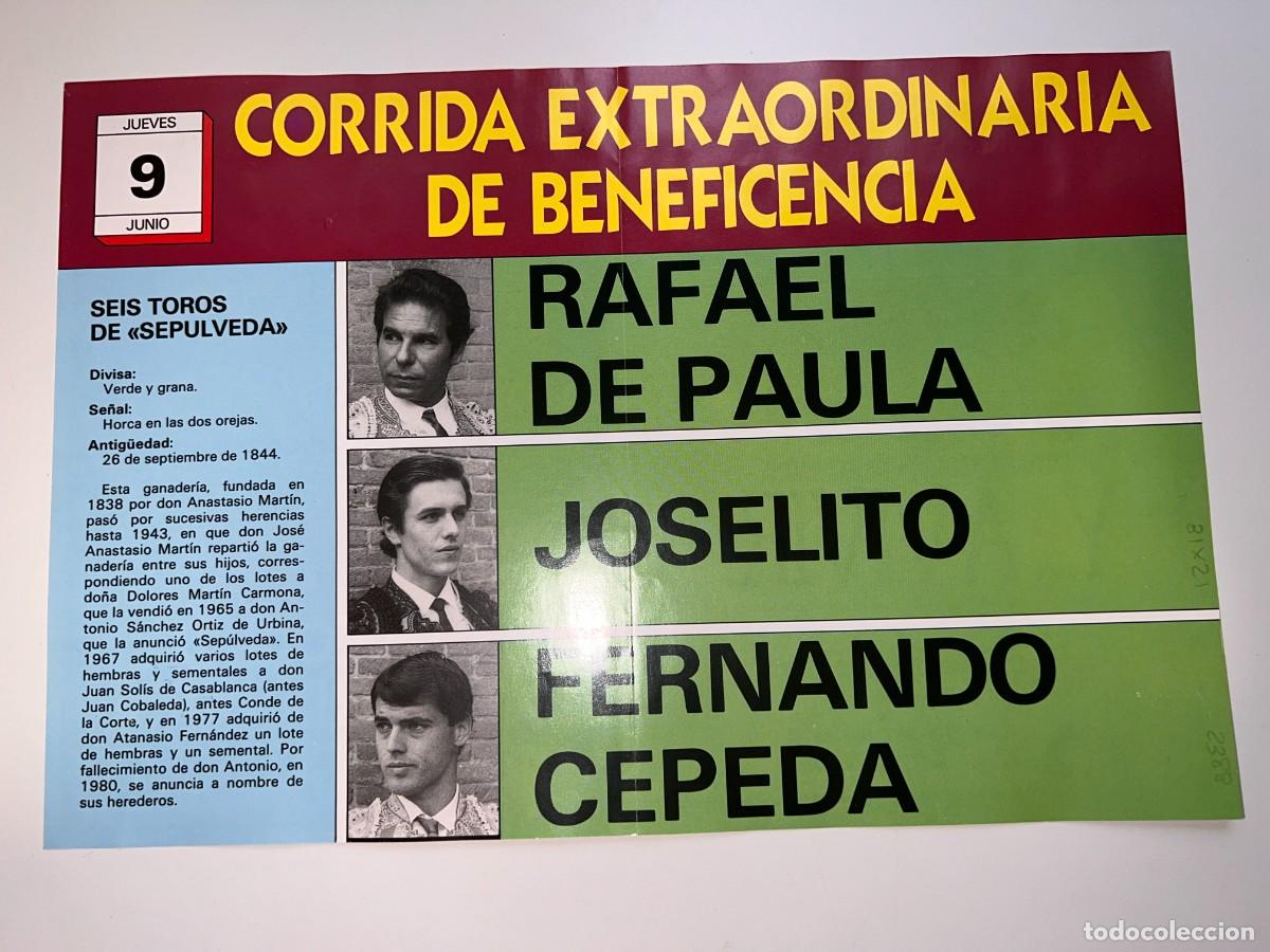 Tauromaquia: CARTEL. PLAZA TOROS MADRID. 1988. CORRIDA DE BENEFICIENCIA.RAFAEL DE PAULA,JOSELITO, HERNANDO CEPEDA