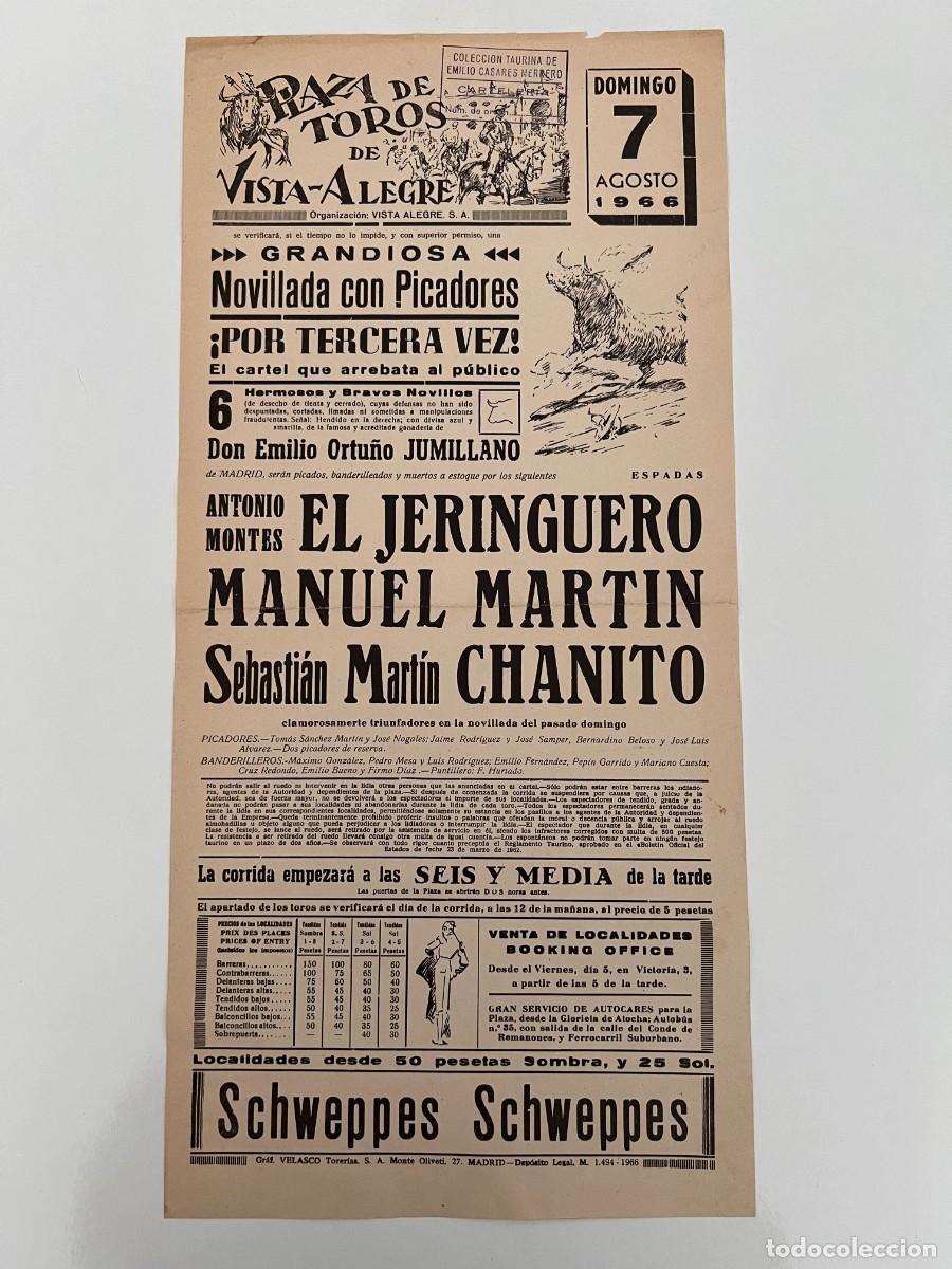 Tauromaquia: CARTEL. PLAZA TOROS VISTA ALEGRE. MADRID. 1966. GANADER&Iacute;A EMILIO ORTU&Ntilde;O. EL JERINGUERO. CHANITO