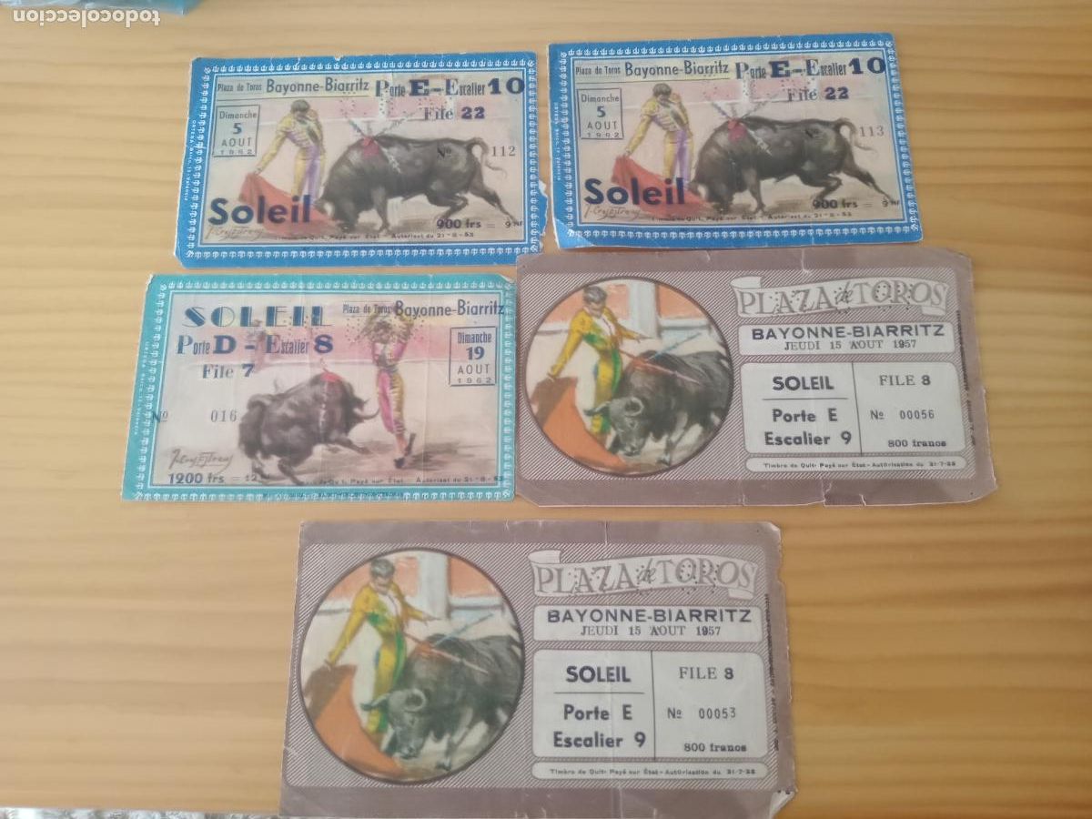Tauromaquia: Francia: 5 entradas de toros. Bayonne Biarritz 1957 1962