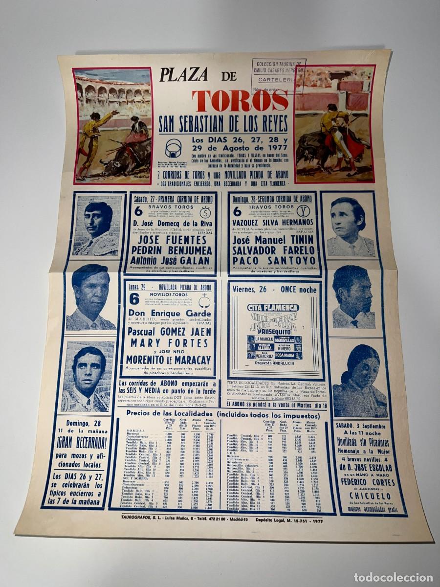 Bullfighting: CARTEL.PLAZA TOROS SAN SEBASTIAN DE LOS REYES.1977.GANADER&Iacute;A JOS&Eacute; DOMECQ.PEDRIN BENJUMEA.FARELO