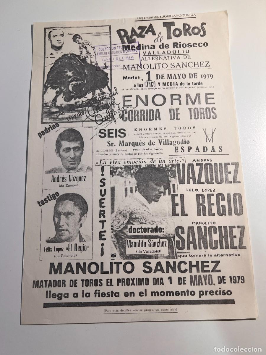 Bullfighting: CARTEL.PLAZA TOROS MEDINA DE RIOSECO.VALLADOLID,1979.GANADERIA EL REGIO. ANDRES VAZQUEZ