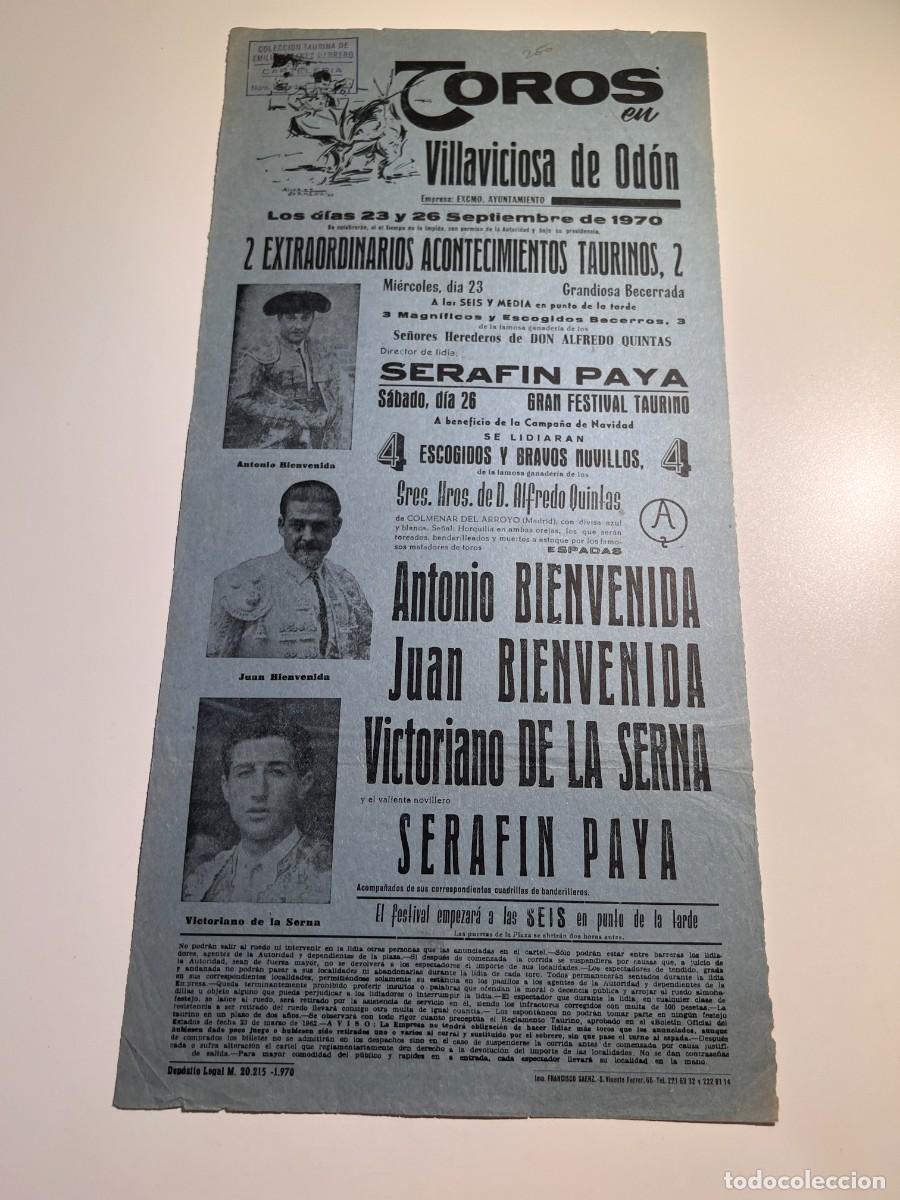 Tauromaquia: CARTEL.PLAZA TOROS VILLAVICIOSA DE ODON.MADRID,1970.GANADER&Iacute;A HROS. A. QUINTAS. ANTONIO BIENVENIDA.