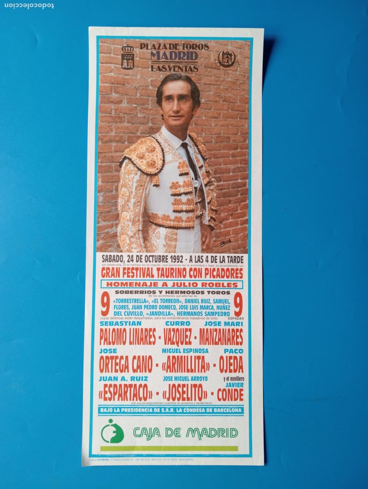 Tauromachia: CARTEL TOROS. MADRID. 1992. GANADERIA TORRESTRELLA. PALOMO LINARES. ARMILLITA. PACO OJEDA.MANZANARES