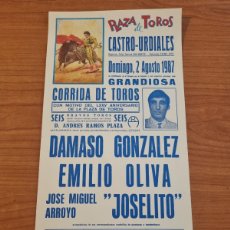 Tauromaquia: CARTEL. PLAZA TORO CASTRO-URDIALES. 1987. GANADERIA ANDRES RAMOS. DAMASO GONZÁLEZ, JOSELITO.
