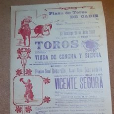 Tauromaquia: CARTEL DE TOROS. PLAZA DE CÁDIZ. 28 DE JULIO DE 1907. BONARILLO, MANUEL M. BIENVENIDA,VICENTE SEGURA