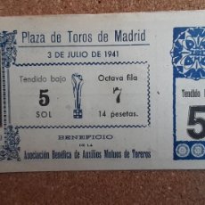 Tauromaquia: ENTRADA DE TOROS. PLAZA DE TOROS DE MADRID. 3 JULIO 1941. A BENEFICIO DEL MONTEPÍO DE TOREROS.