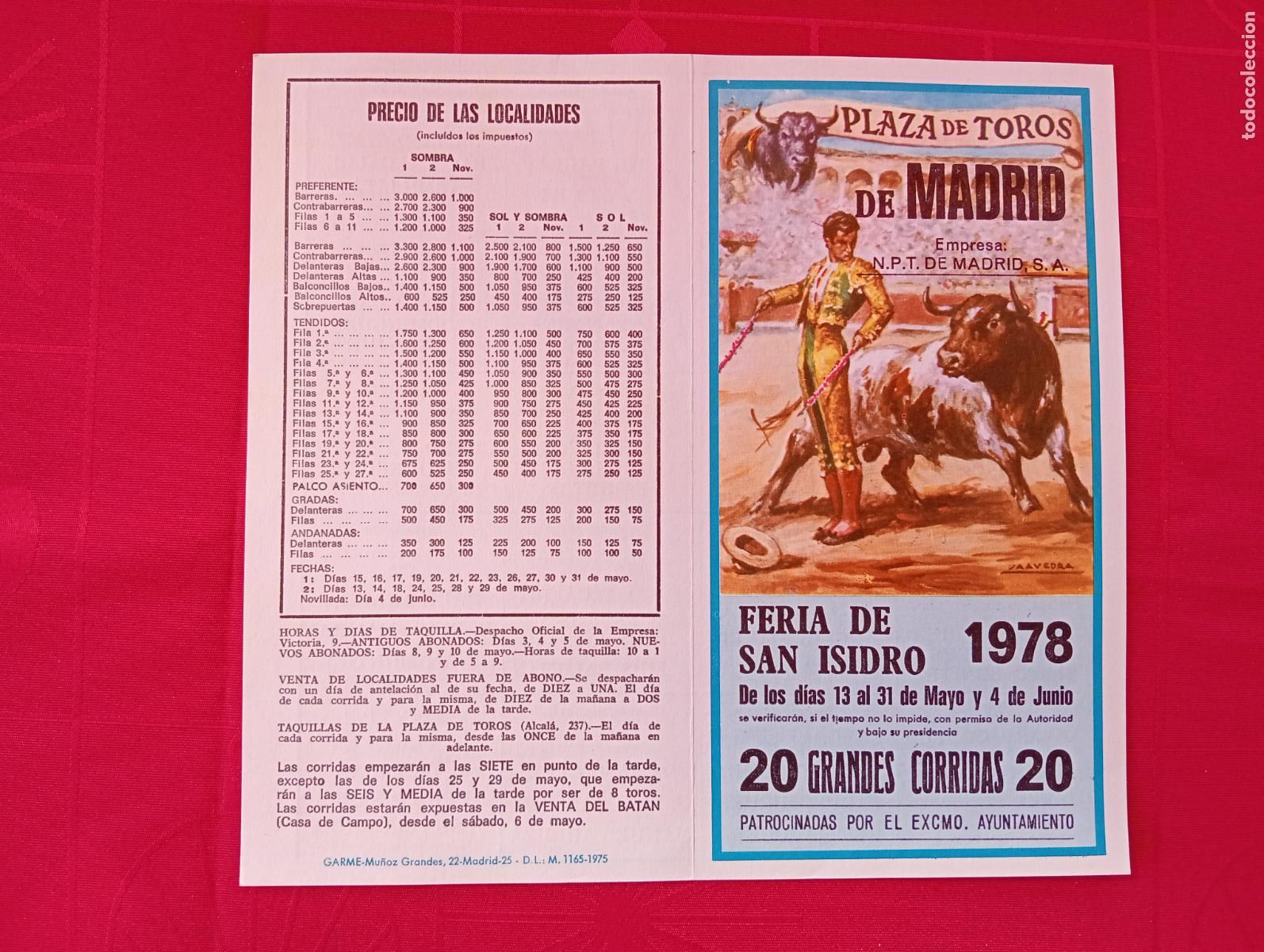 Bullfighting: PROGRAMA TOROS. MADRID. 1978. GANADERIA MANUEL ARRANZ. PALOMO LINARES. N. DE LA CAPEA. J.L. PALOMAR.