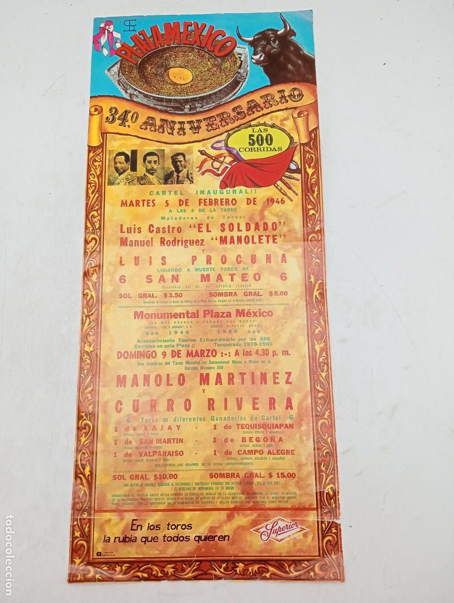 Tauromaquia: CARTEL TOROS. MEXICO. 1979-80. GANADERIA XAJAY. MANOLO MARTINEZ. CURRO RIVERA.