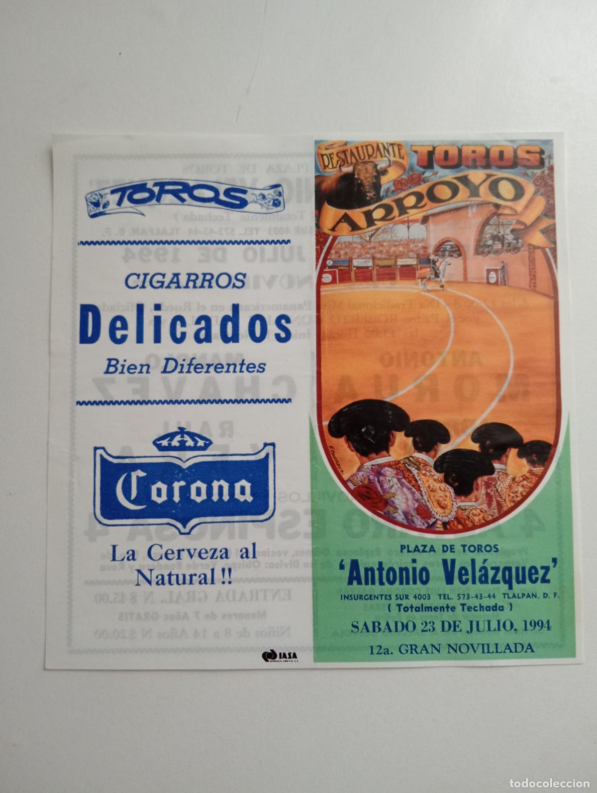 Tauromaquia: PROGRAMA TOROS. ANTONIO VELAZQUEZ, MEXICO. 1994. GANADERIA ALVARO ESPINOSA. MORUA. ABRAHAM RUIZ.