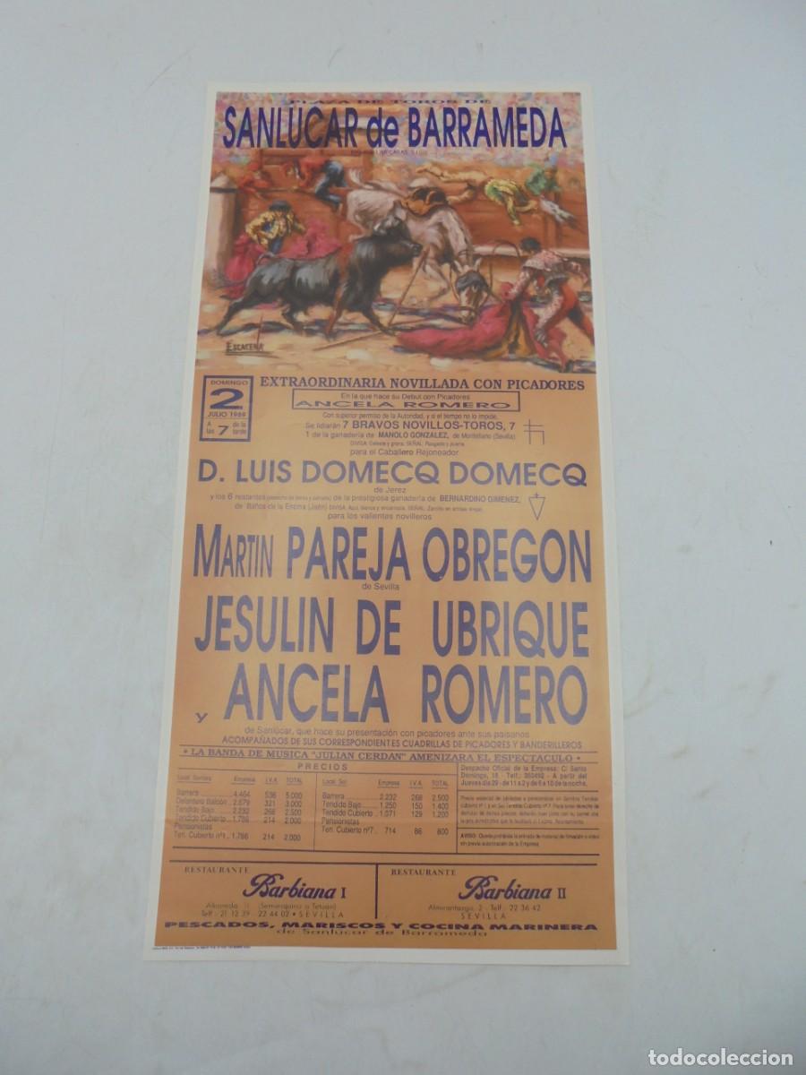Stierkampf: CARTEL TOROS. SANLUCAR DE BARRAMEDA. 1989. GANADERIA M. GONZALEZ. PAREJA OBREGON. JESULIN DE UBRIQUE