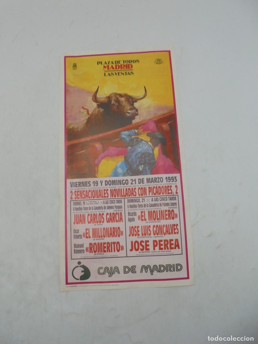 Stierkampf: CARTEL TOROS. MADRID. 1993. GANADERIA JIMENEZ PASQUAU. JUAN CARLOS GARCIA. EL MILLONARIO. ROMERITO.