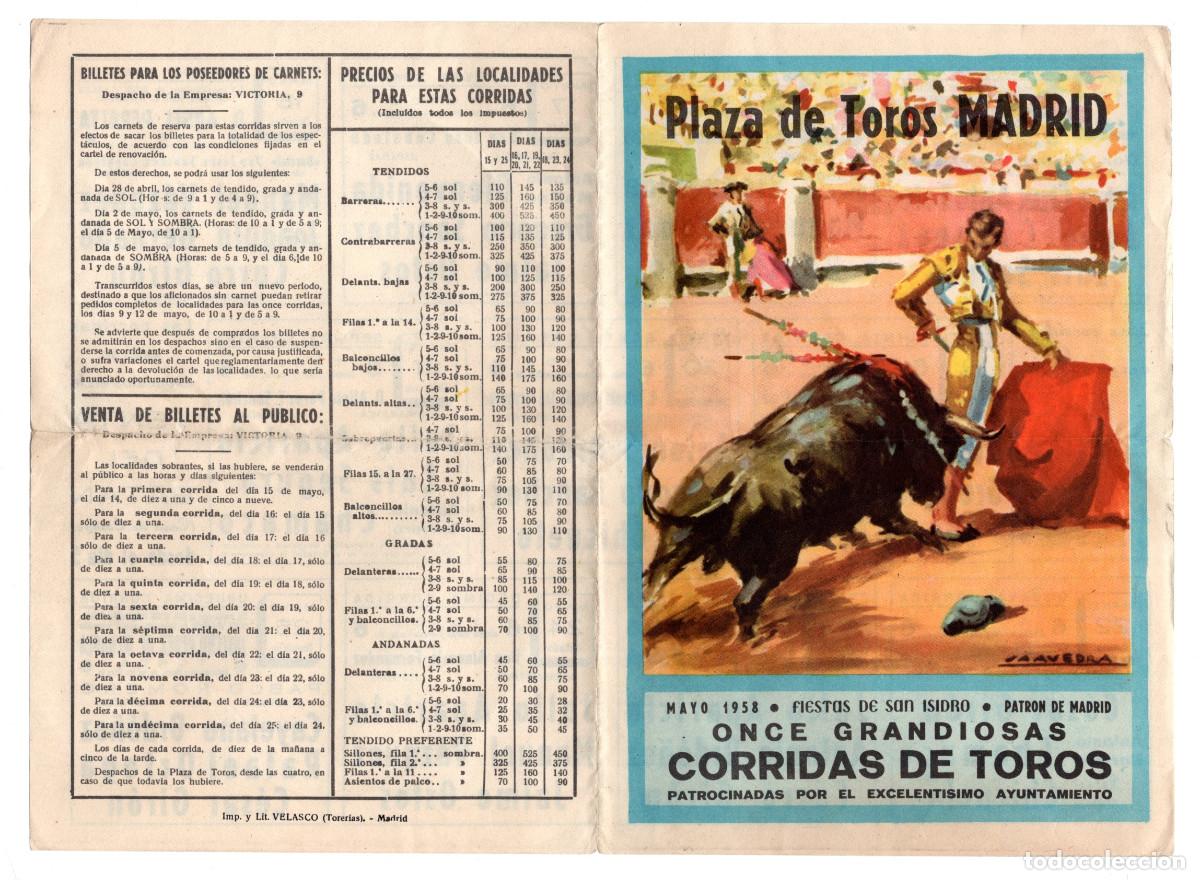 Tauromaquia: PROGRAMA PLAZA DE TOROS DE MADRID. 1958. - Foto 1