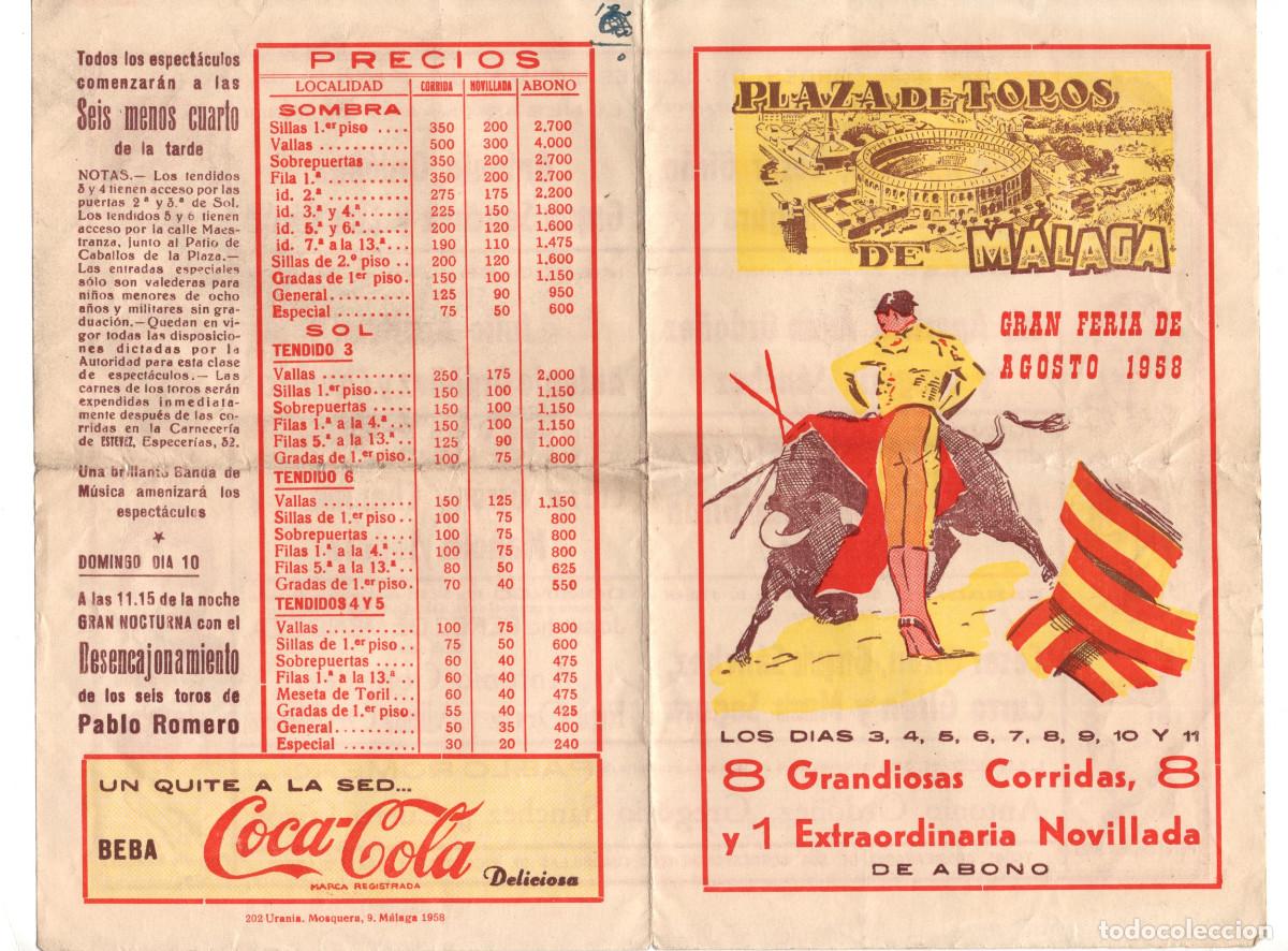 Tauromaquia: PROGRAMA PLAZA DE TOROS M&Aacute;LAGA. 1958. - Foto 1
