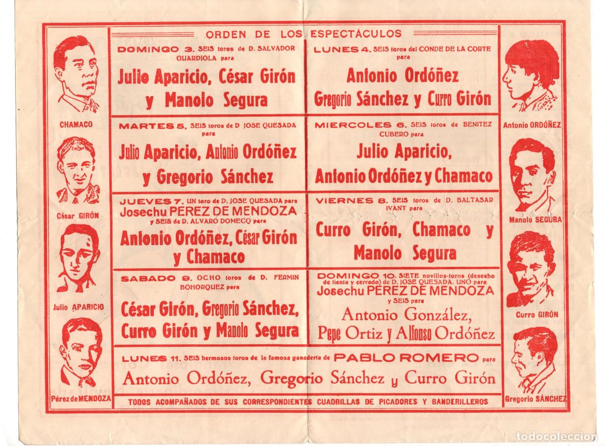 Tauromaquia: PROGRAMA PLAZA DE TOROS M&Aacute;LAGA. 1958. - Foto 2