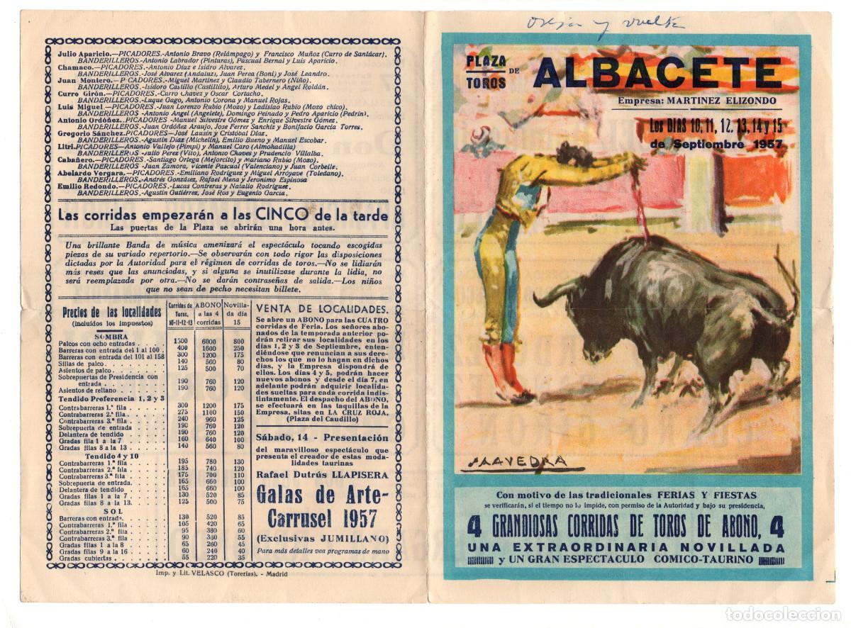 Tauromaquia: PROGRAMA PLAZA DE TOROS DE ALBACETE 1957. - Foto 1