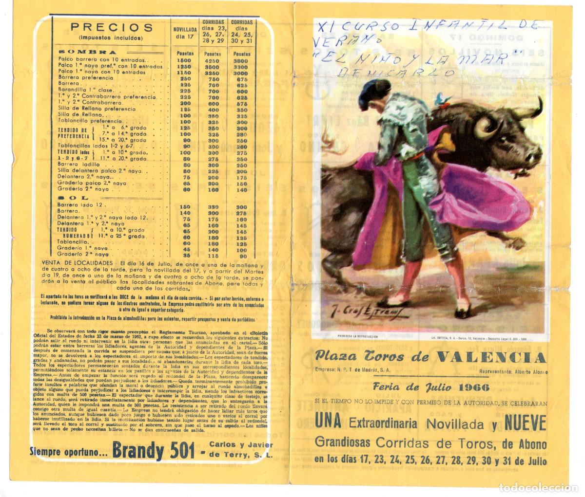 Tauromaquia: PROGRAMA PLAZA DE TOROS DE VALENCIA. 1966. - Foto 1