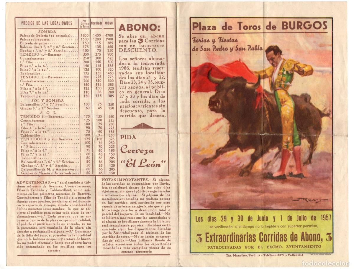 Tauromaquia: PROGRAMA PLAZA DE TOROS DE BURGOS 1957. - Foto 1