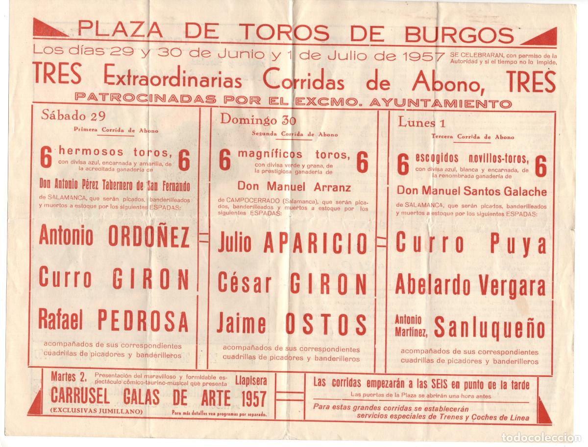 Tauromaquia: PROGRAMA PLAZA DE TOROS DE BURGOS 1957. - Foto 2
