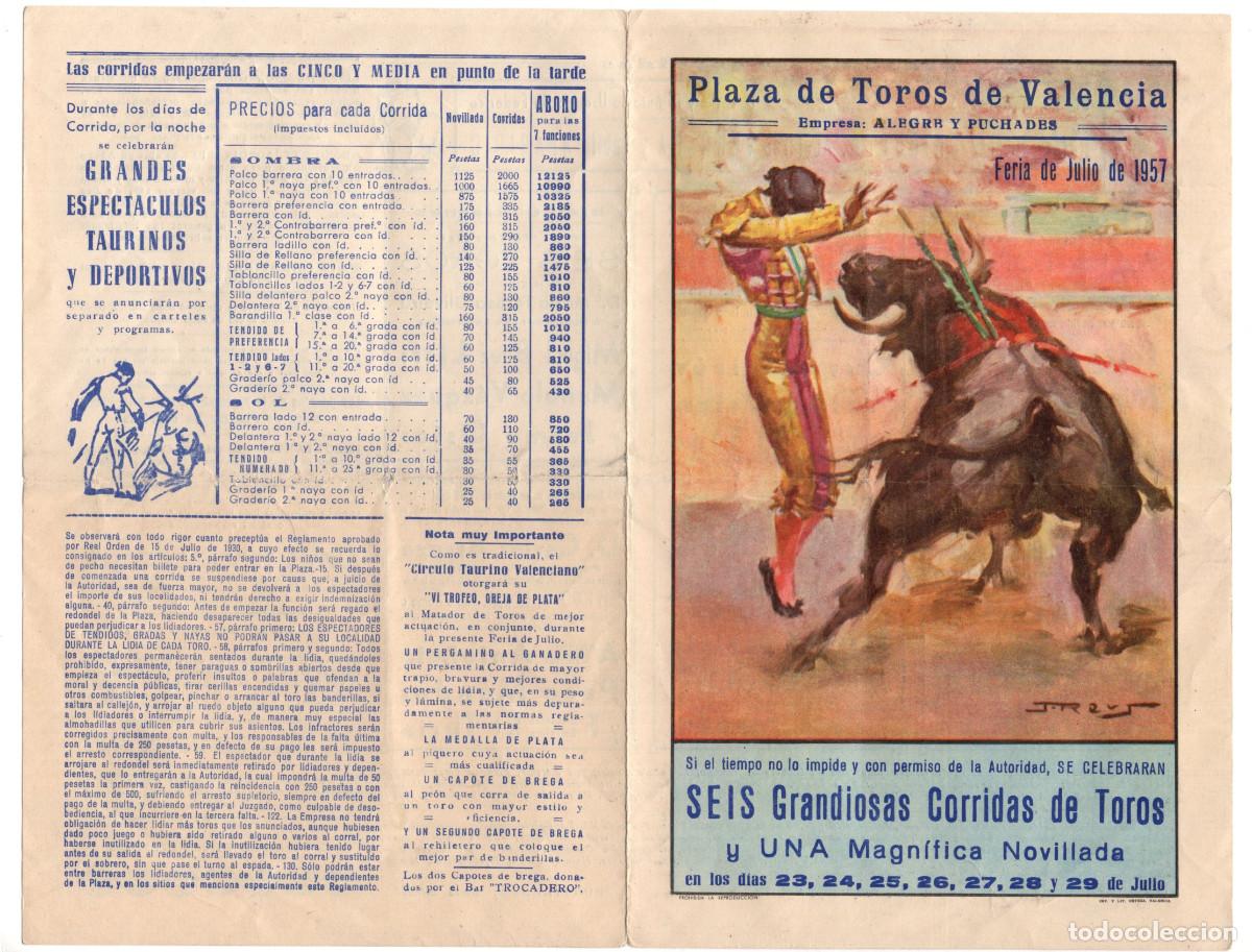 Tauromaquia: PROGRAMA PLAZA DE TOROS DE VALENCIA. 1957. - Foto 1