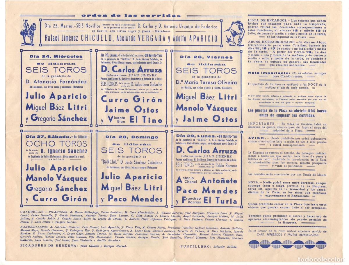 Tauromaquia: PROGRAMA PLAZA DE TOROS DE VALENCIA. 1957. - Foto 2