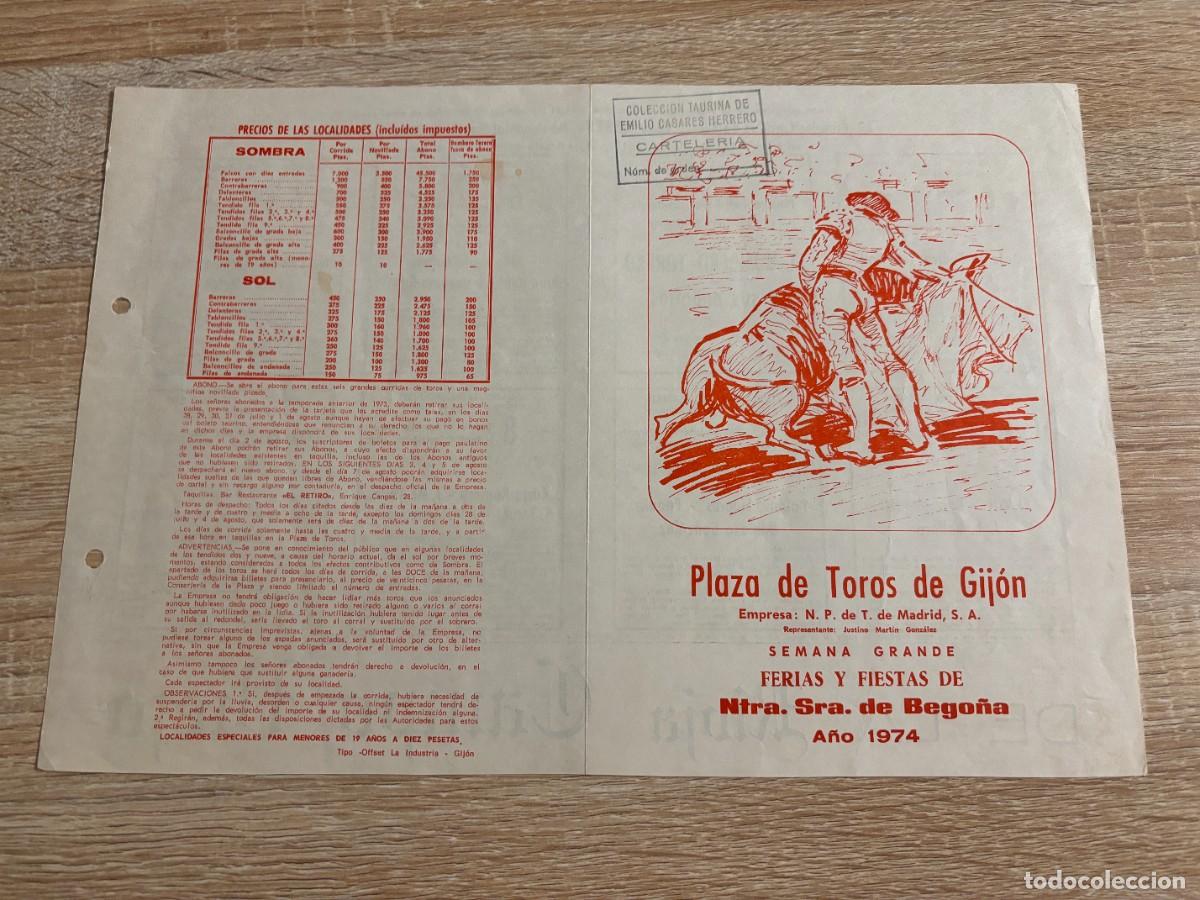 Tauromachia: PROGRAMA DE TOROS. GIJ&Oacute;N. ASTURIAS. 1974. GANADER&Iacute;A SOTILLO GUTI&Eacute;RREZ. ANTONIO GUERRA. EL CALI