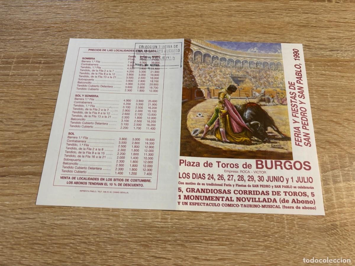 Tauromaquia: PROGRAMA DE TOROS. BURGOS. 1990. GANADER&Iacute;A ANTONIO FLORES. CURRO BEDOYA. MORENITO DE MARACAY