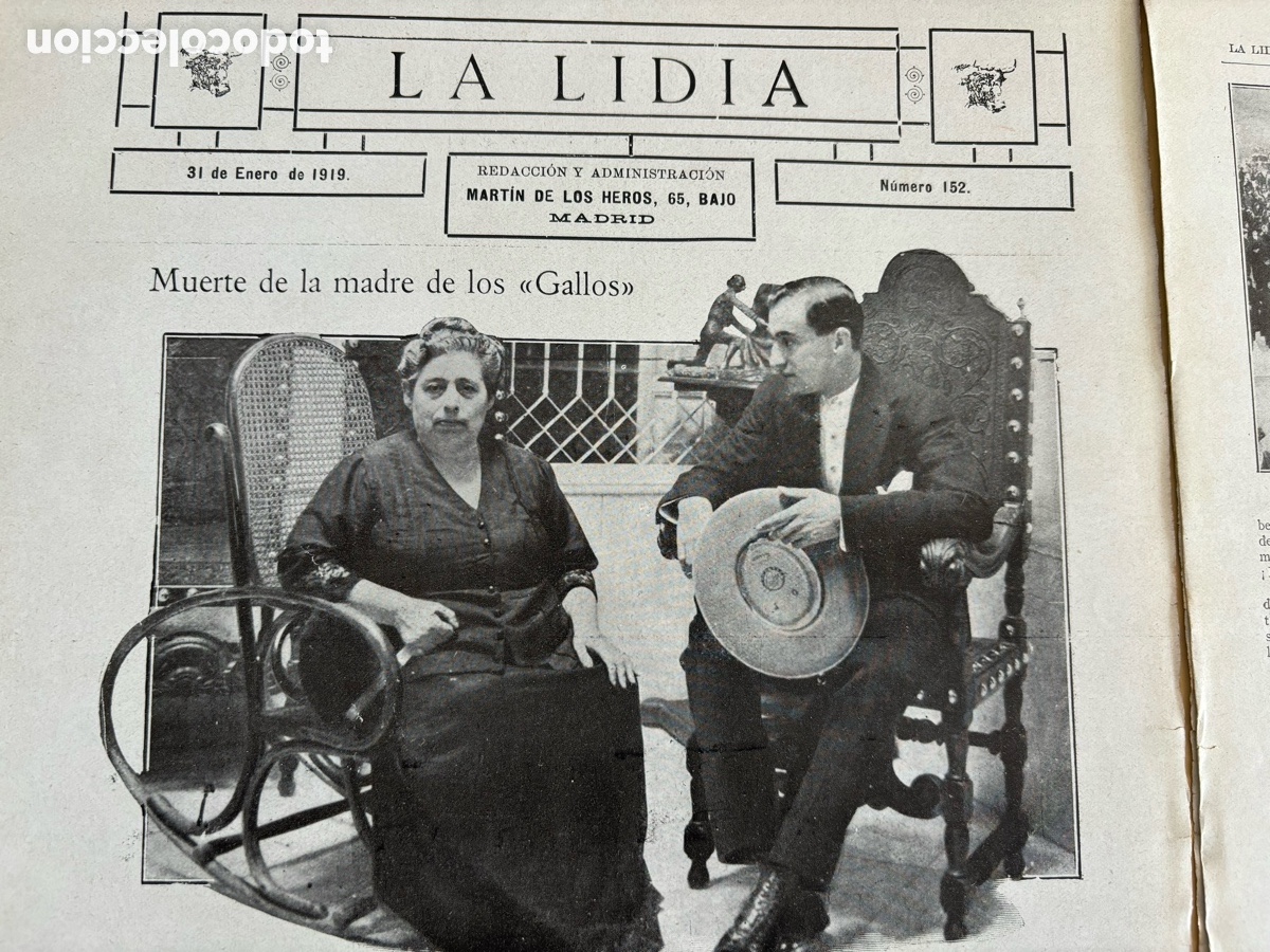 Tauromaquia: Joselito/Gallito y la muerte de su madre. Revista La Lidia, n&ordm; 152, de 31 enero 1919. Juan Belmonte
