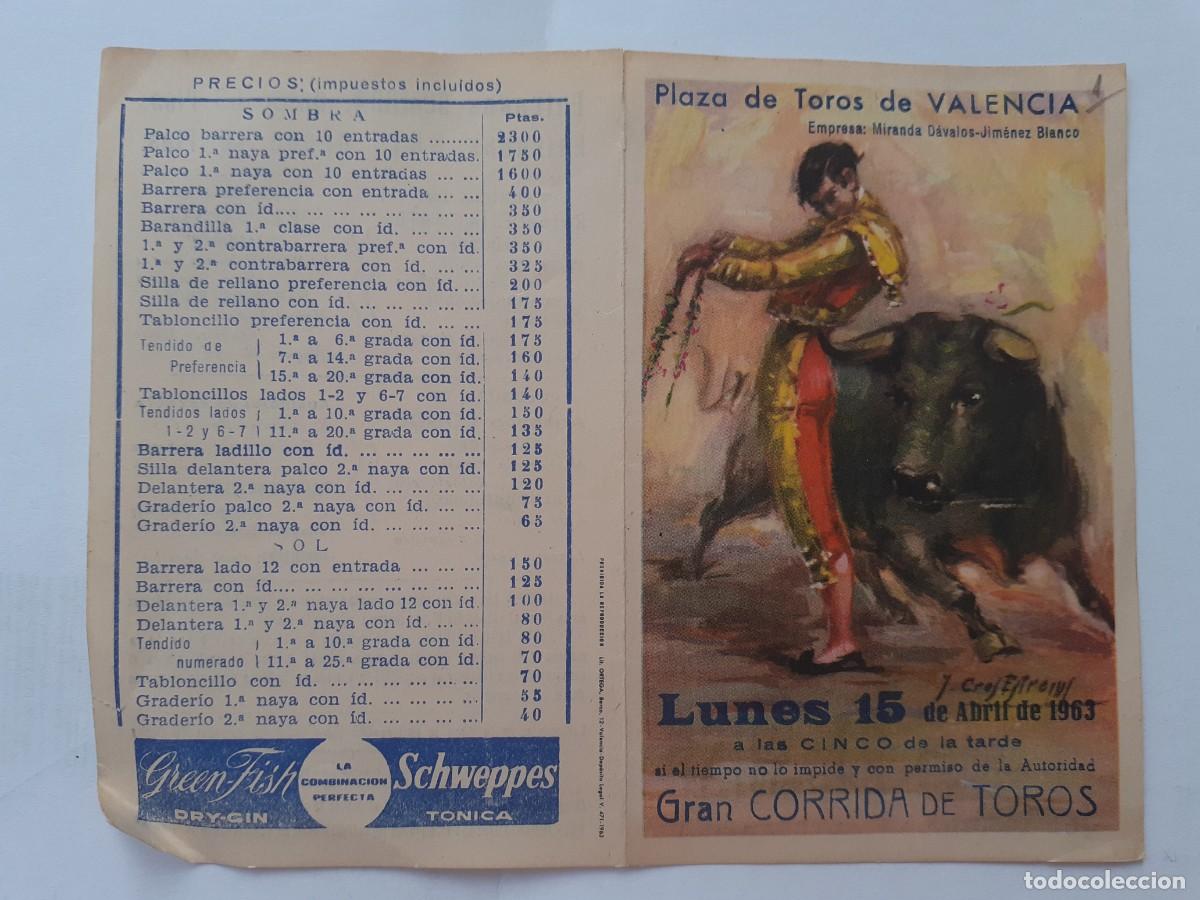 Tauromaquia: PROGRAMA DE MANO - PROGRAMA PLAZA DE TOROS DE VALENCIA A&Ntilde;O 1963 GRAN CORRIDA DE TOROS - Foto 1