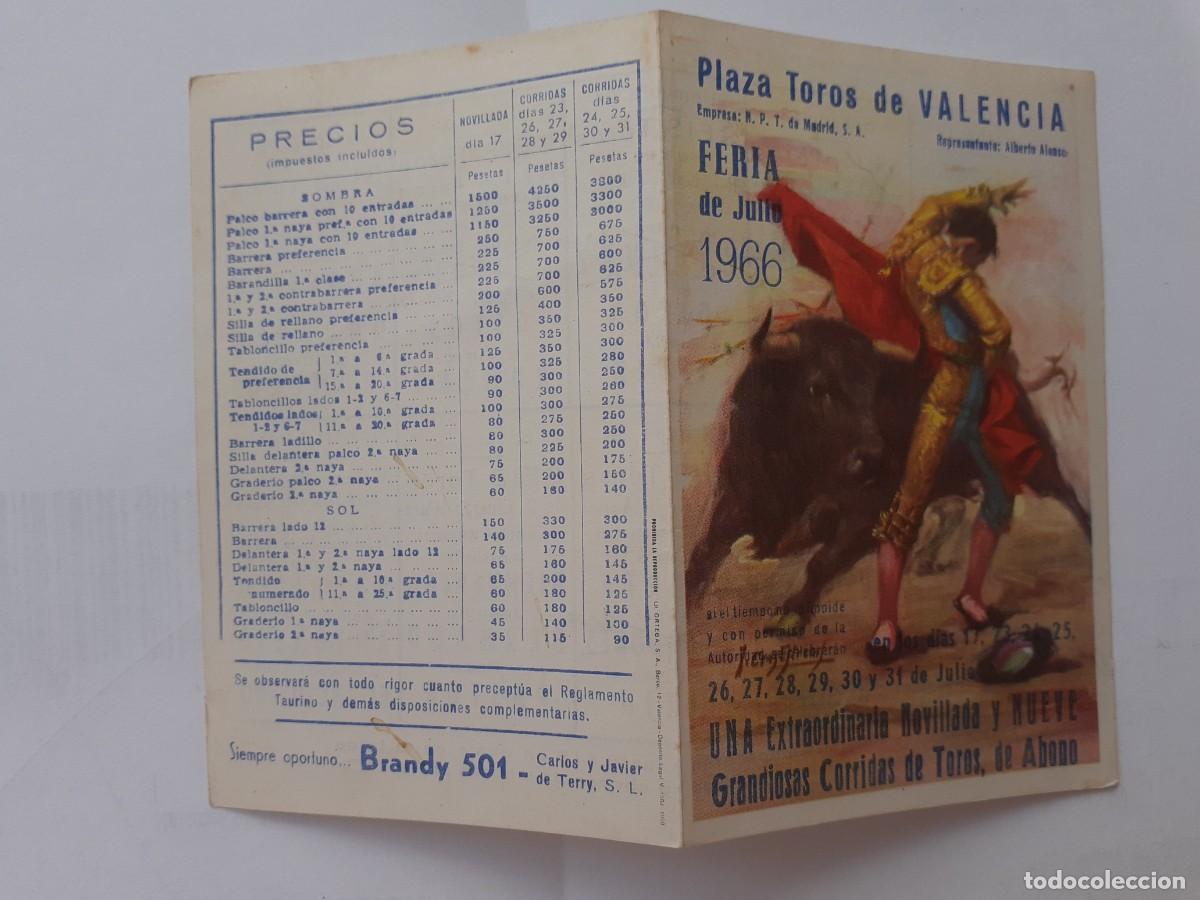 Tauromaquia: PROGRAMA DE MANO - PROGRAMA PLAZA DE TOROS DE VALENCIA A&Ntilde;O 1966 GRANDIOSAS CORRIDAS DE TOROS - Foto 2