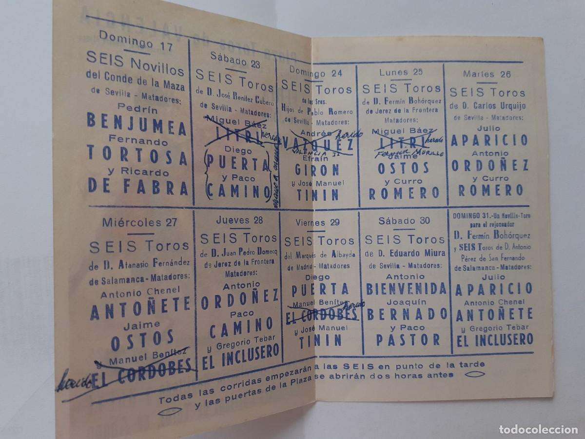 Tauromaquia: PROGRAMA DE MANO - PROGRAMA PLAZA DE TOROS DE VALENCIA A&Ntilde;O 1966 GRANDIOSAS CORRIDAS DE TOROS - Foto 3