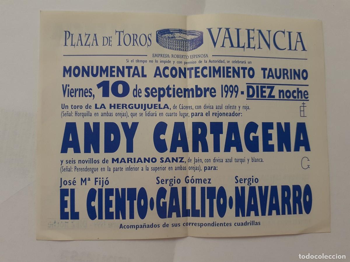 Tauromaquia: PROGRAMA DE MANO - PROGRAMA PLAZA DE TOROS DE VALENCIA A&Ntilde;O 1999 MONUMENTAL CORRIDA DE TOROS - Foto 2