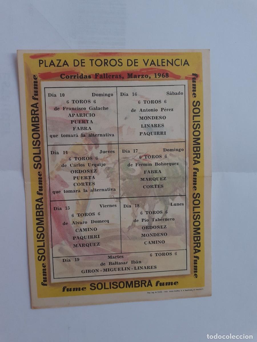 Tauromaquia: PROGRAMA DE MANO - PROGRAMA PLAZA DE TOROS DE VALENCIA A&Ntilde;O 1968 CORRIDAS FALLERAS - Foto 2