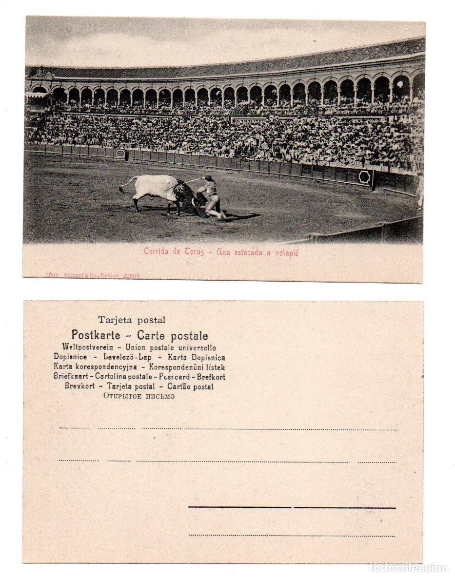Tauromaquia: ANTIGUA POSTAL, CORRIDA DE TOROS - UNA ESTOCADA A VOLAPI&Eacute;. 1904, STENGEL & Co., DRESDE 22309. S/C.