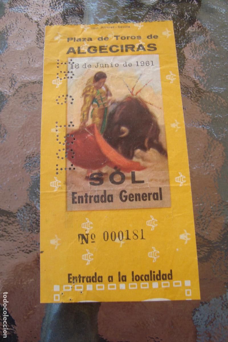 Bullfighting: ANTIGUA ENTRADA TICKET PLAZA TOROS ALGECIRAS 1961. COCA COLA