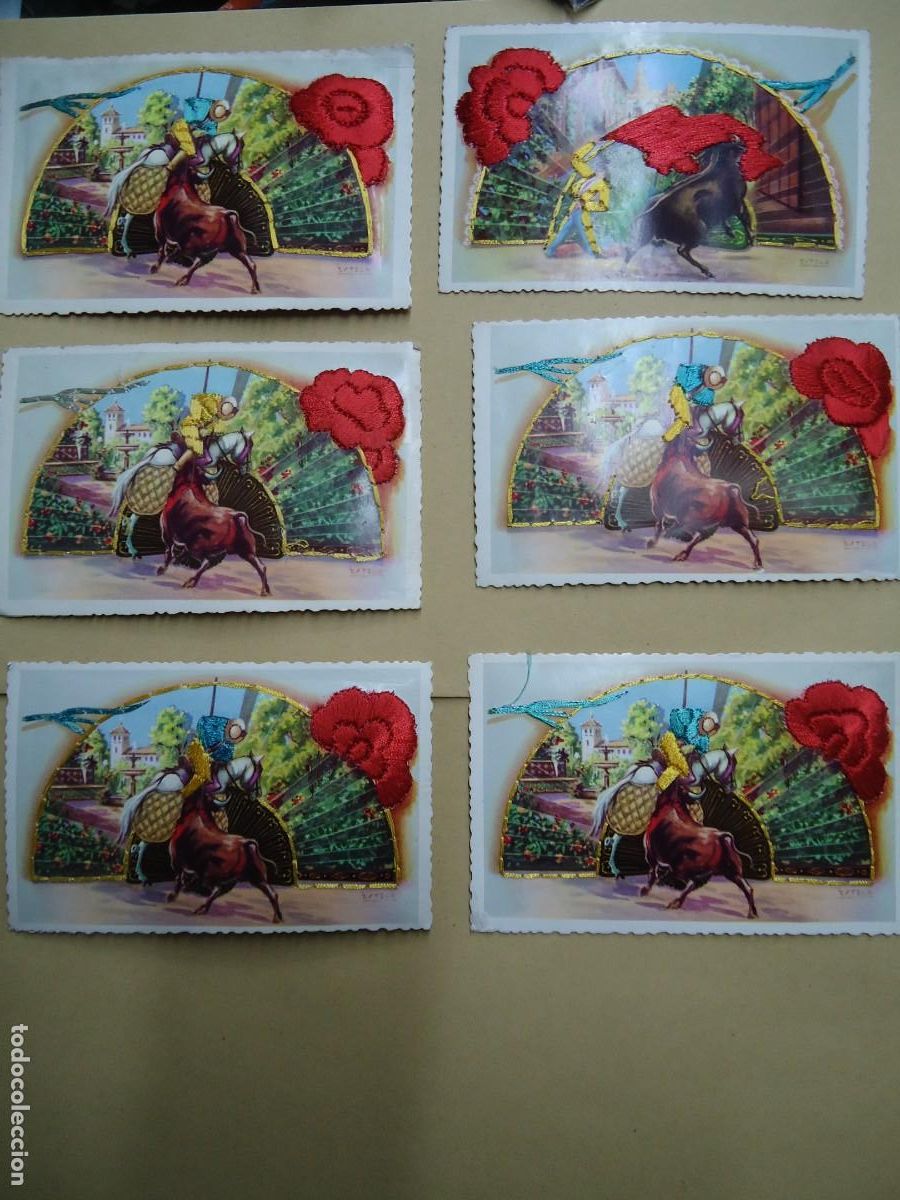 Tauromaquia: 6 POSTALES TOROS BORDADAS 6 - Foto 1
