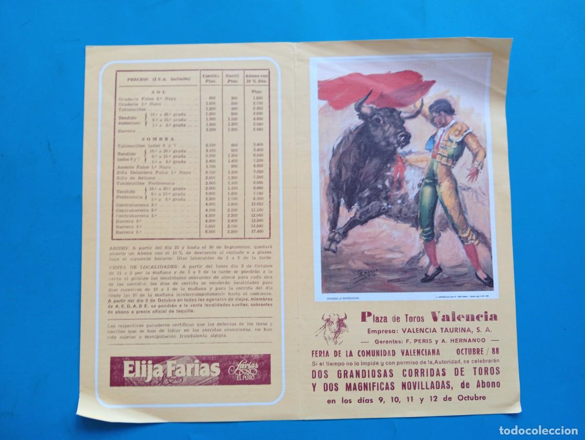 Stierkampf: PROGRAMA DE TOROS. VALENCIA. 1988. GANADERIA EL SIERRO. FCO. RUIZ MIGUEL. CAMPUZANO. DE LA VI&Ntilde;A.SORO