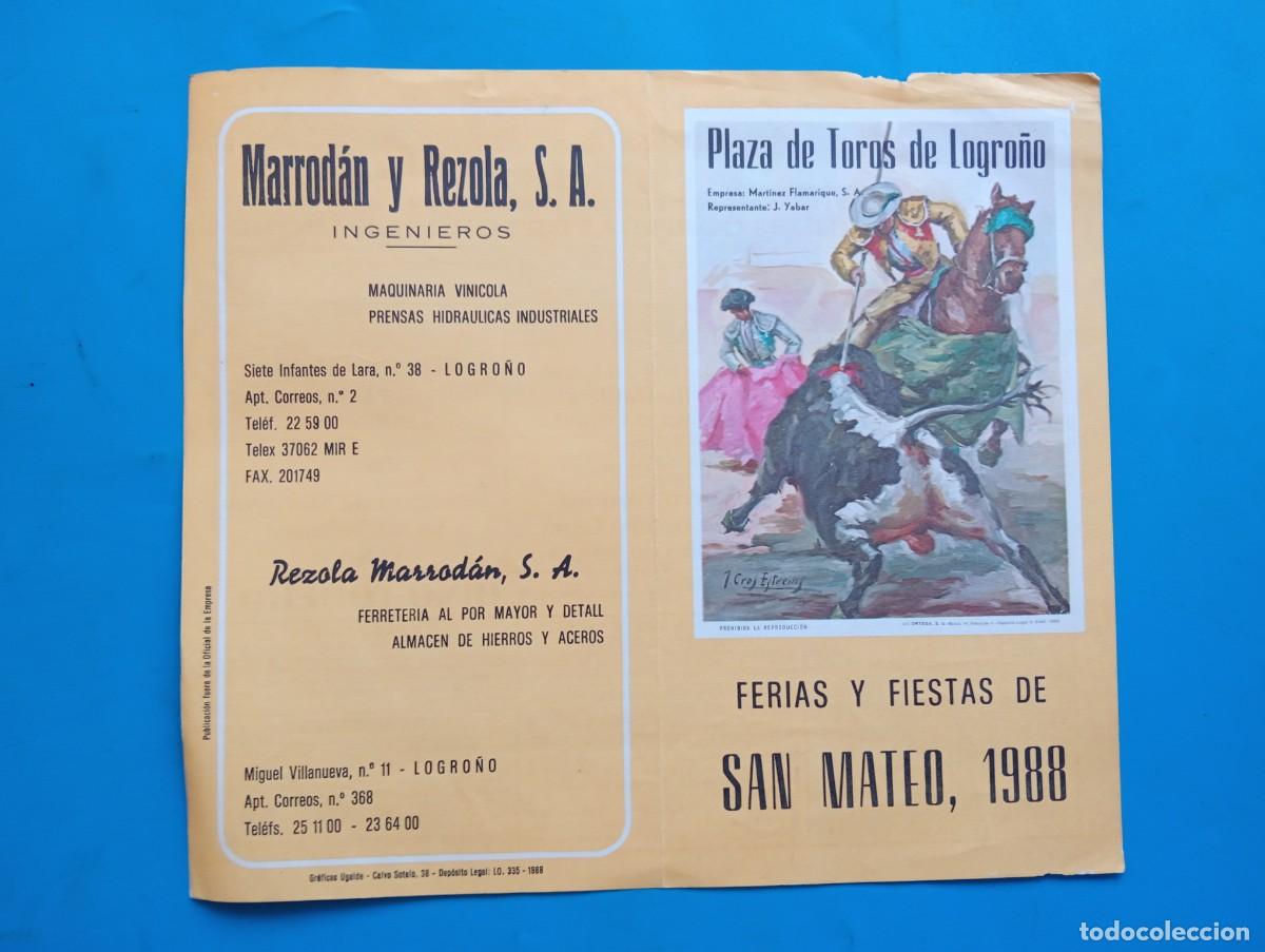 Stierkampf: PROGRAMA DE TOROS. LOGRO&Ntilde;O. 1988. GANADERIA JOAQUIN BUENDIA. EL NI&Ntilde;O DE LA CAPEA. CAMINO. LITRI.SORO
