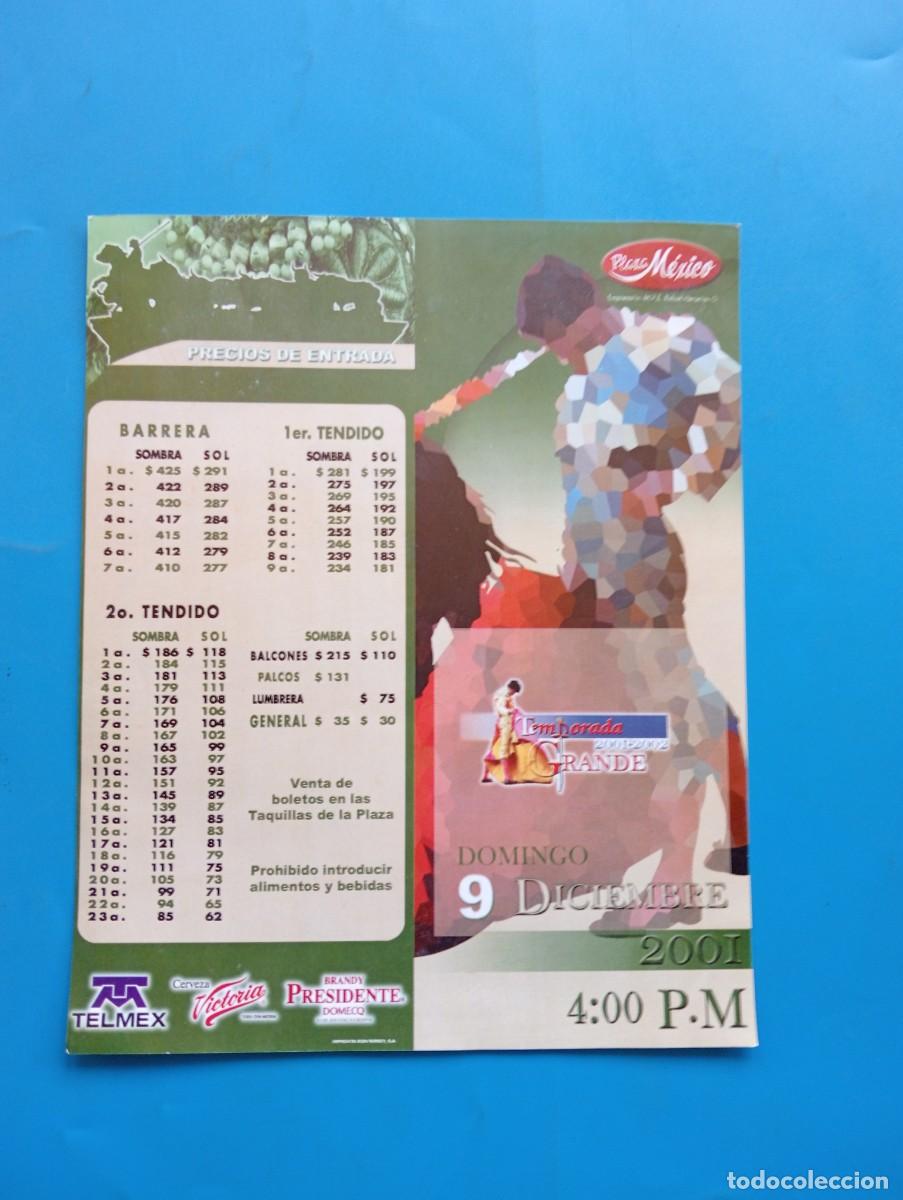 Bullfighting: PROGRAMA DE TOROS. MEXICO. 2001. GANADERIA RODRIGO AGUIRRE. MENDOZA. FINITO DE CORDOBA. JERONIMO.