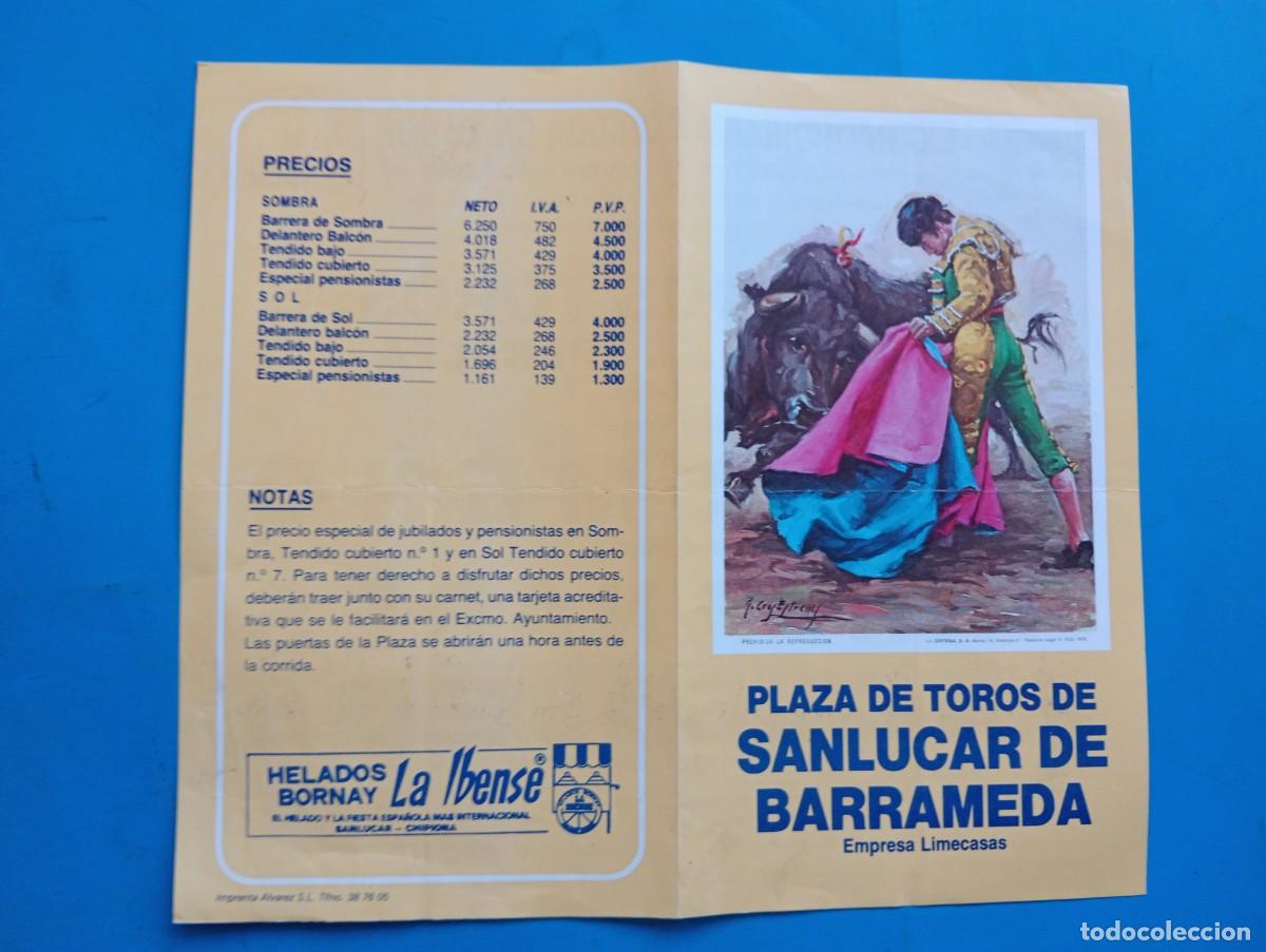 Stierkampf: PROGRAMA DE TOROS. SANLUCAR DE BARRAMEDA. 1987. GANADERIA PERALTA. MARISME&Ntilde;O. MANZANARES. GALLOSO.