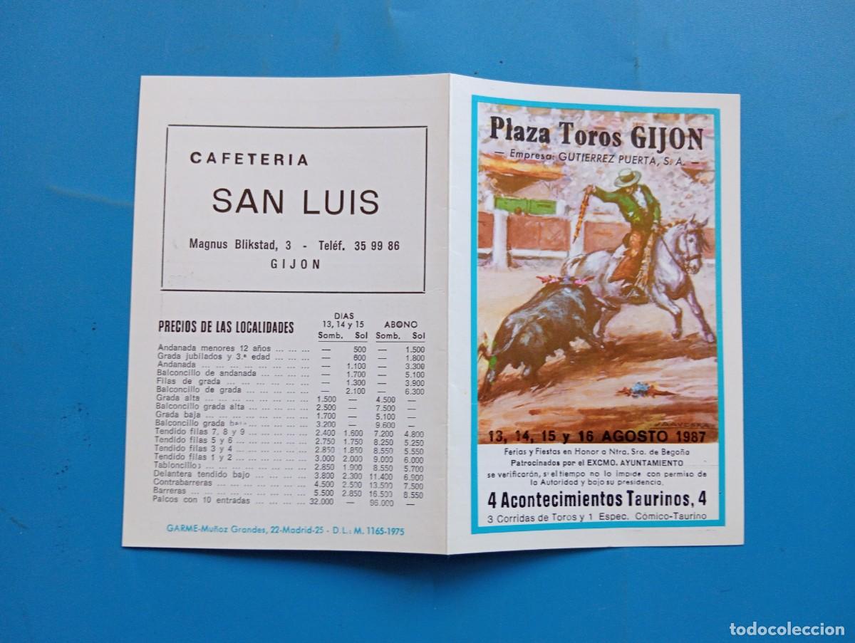 Stierkampf: PROGRAMA DE TOROS. GIJON. 1987. GANADERIA JIMENEZ PASQUAU. CAMPUZANO. ESPARTACO. GALLOSO. ESPLA.SORO