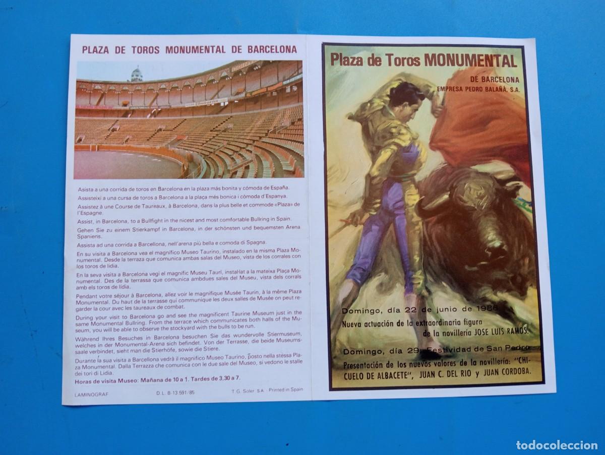 Bullfighting: PROGRAMA DE TOROS. BARCELONA. 1986. GANADERIA ARJONA HNOS. J.L. RAMOS. RAFAEL DE LA VI&Ntilde;A. CEPEDA.