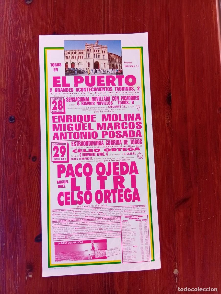 Bullfighting: CARTEL TOROS. EL PUERTO. 1988. GANADERIA GARCIBRAVO. ENRIQUE MOLINA. MIGUEL MARCOS. POSADA. OJEDA.