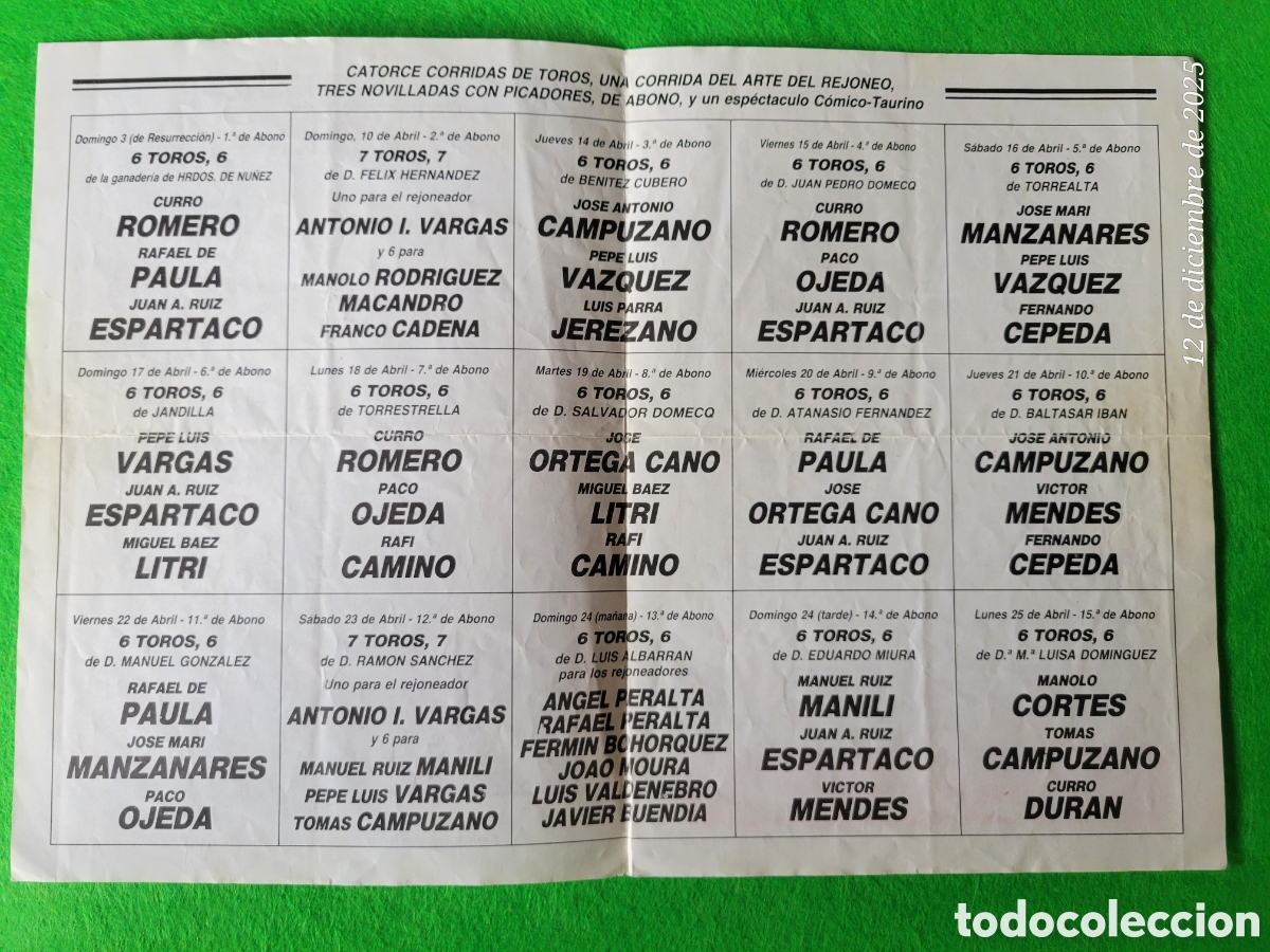 Tauromaquia: PROGRAMA DE MANO PLAZA DE TOROS DE SEVILLA 1988 - Foto 2