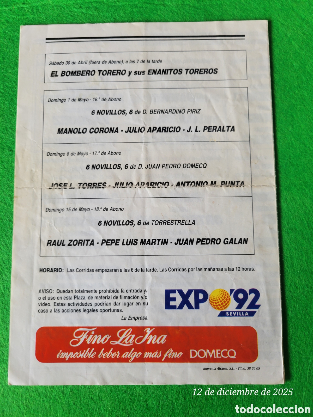 Tauromaquia: PROGRAMA DE MANO PLAZA DE TOROS DE SEVILLA 1988 - Foto 3