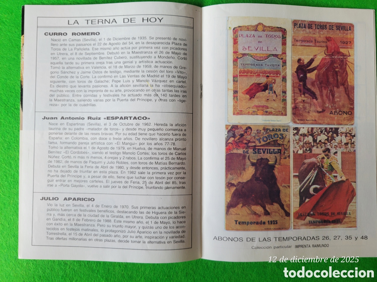 Tauromaquia: PROGRAMA DE MANO PLAZA DE TOROS DE SEVILLA 1990 - Foto 3