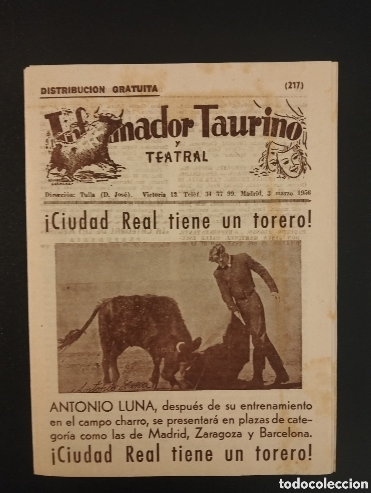 Tauromachia: INFORMADOR TAURINO Y TEATRA N&ordm; 217 - ANTONIO LUNA