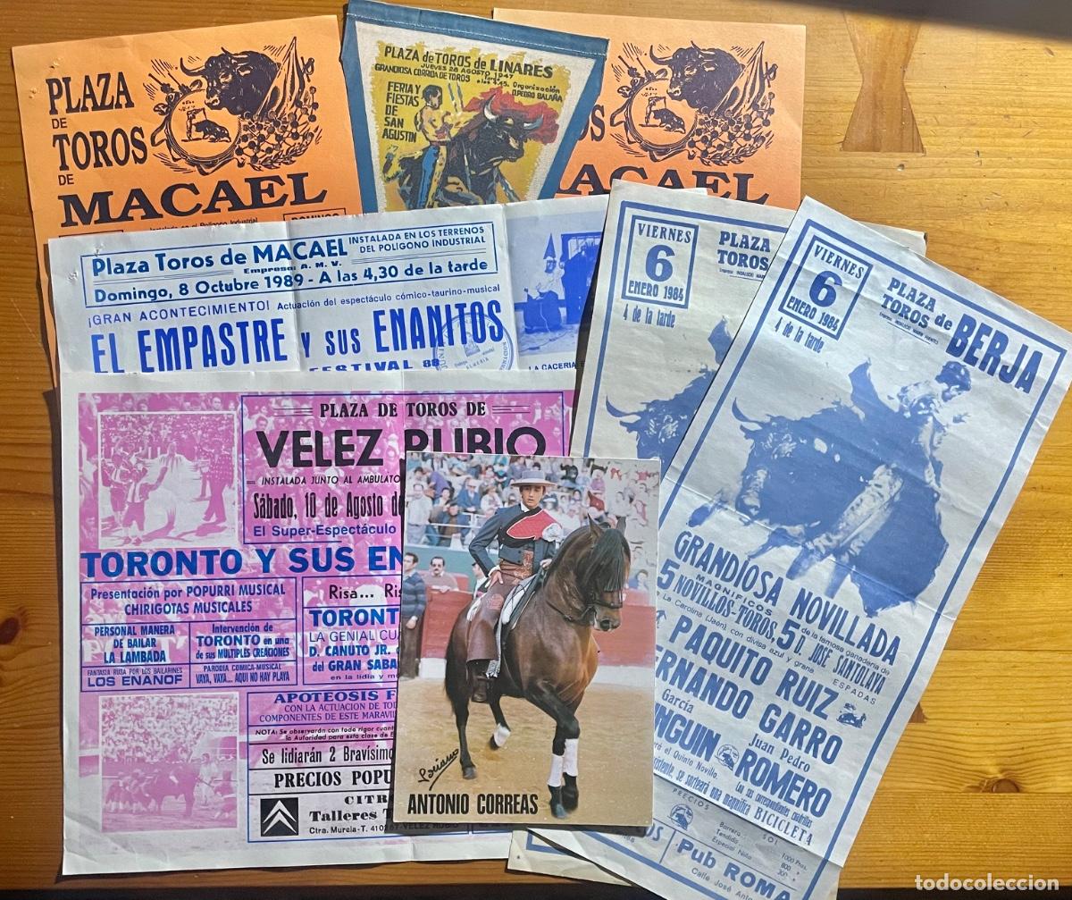 Tauromaquia: MACAEL- BERJA- VELEZ RUBIO-TOROS- LOTE 8 CARTELES - FOLLETOS- 1980- 1990
